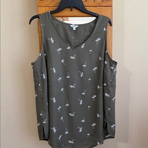 Sonoma Olive Blouse with White Floral Accents